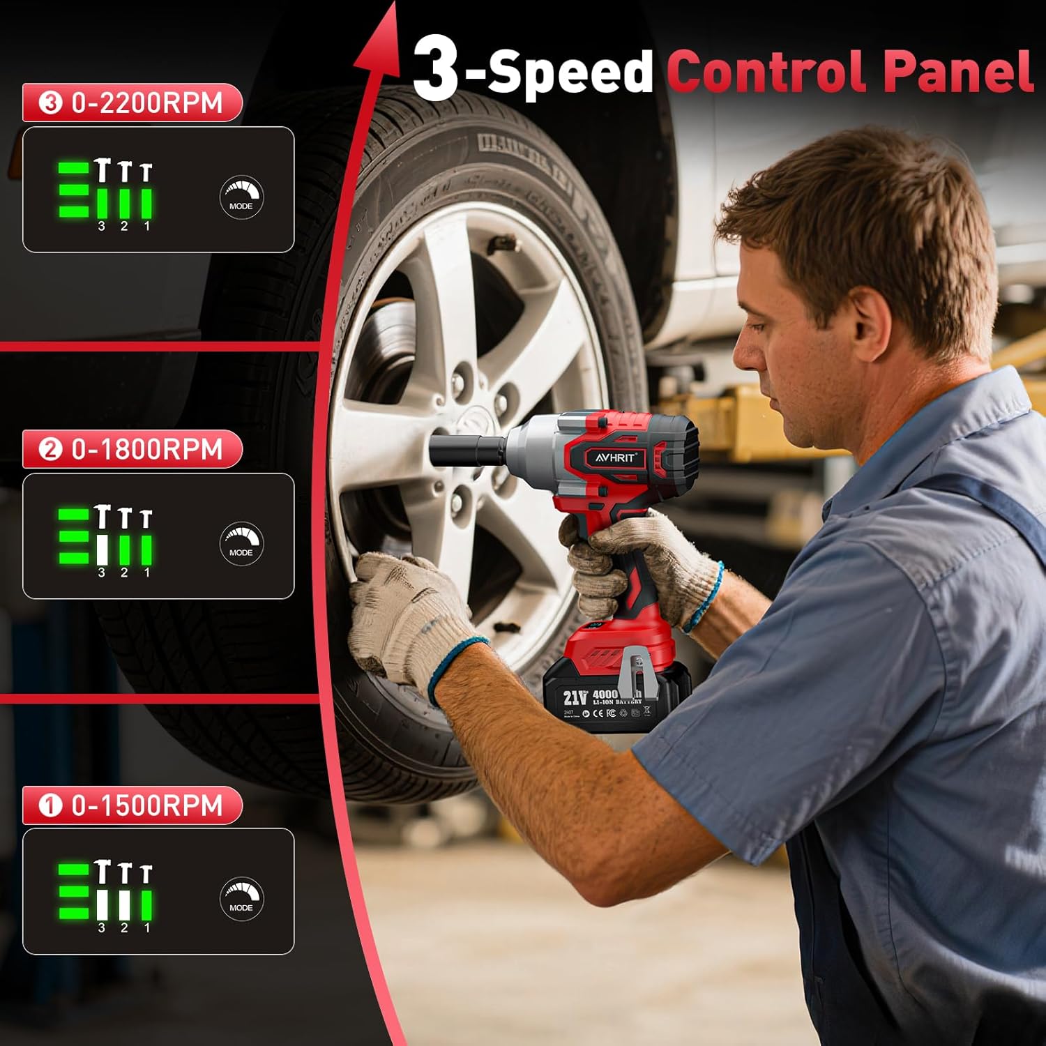 Avrhit 1300N.m(960ft-lbs) Cordless Impact Wrench