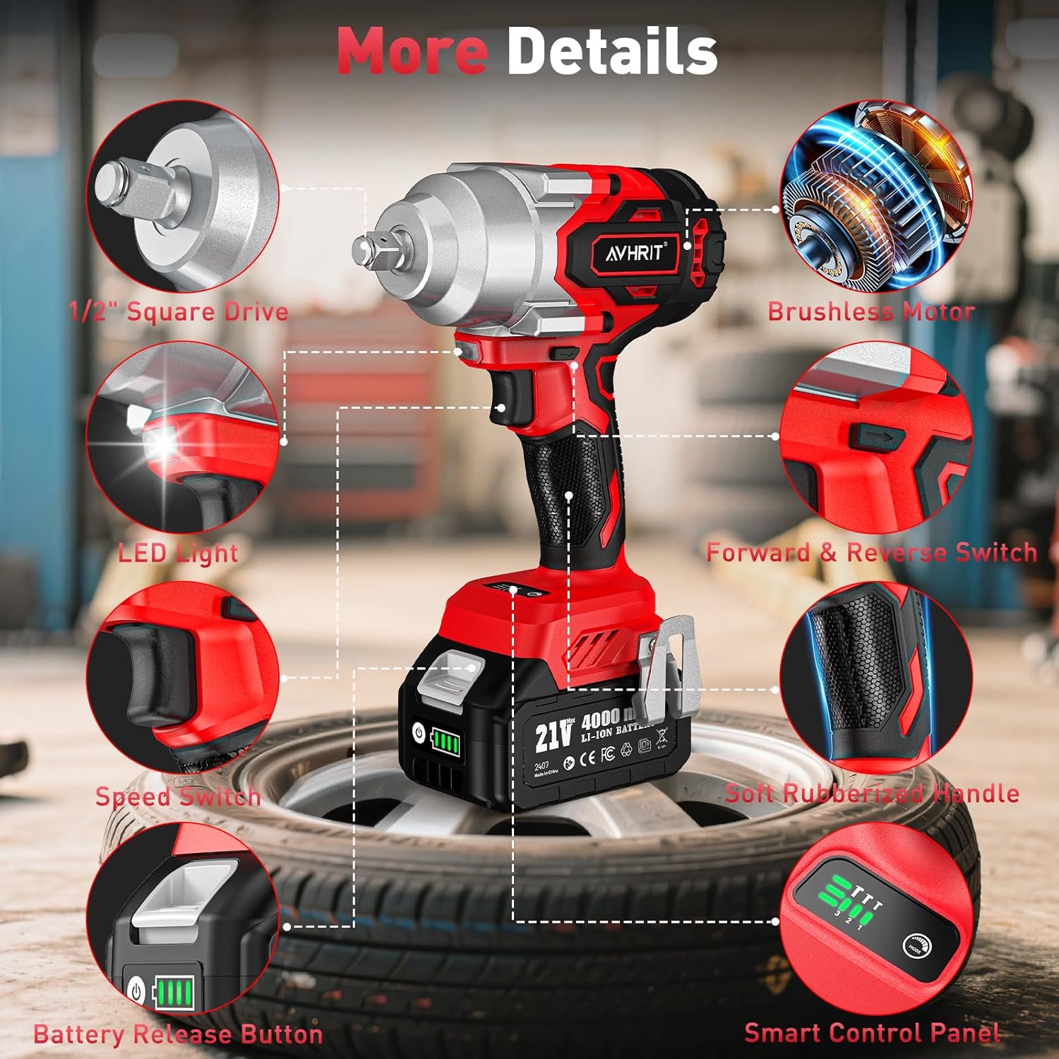 Avrhit 1300N.m(960ft-lbs) Cordless Impact Wrench
